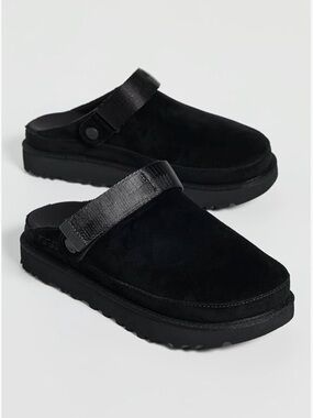 UGG Black Suede Clog Mules with Adjustable Strap
